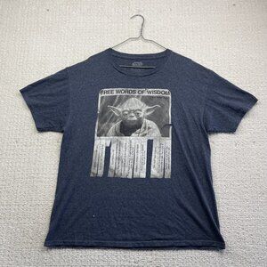 Star Wars Shirt Men's L Yoda Free Words Of Wisdom Short Sleeve Movie Blue Tee